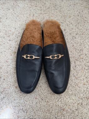 Coach black leather slip on loafers